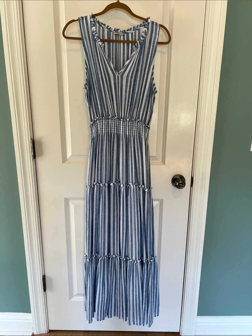 Rails Blue and White Striped Sleeveless Maxi Dress
